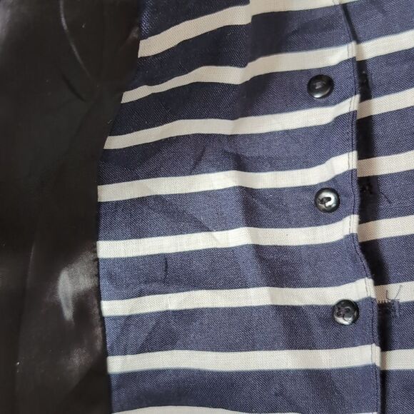 Linen Blend Navy Striped Waistcoat Vest Size M - Picture 6 of 12